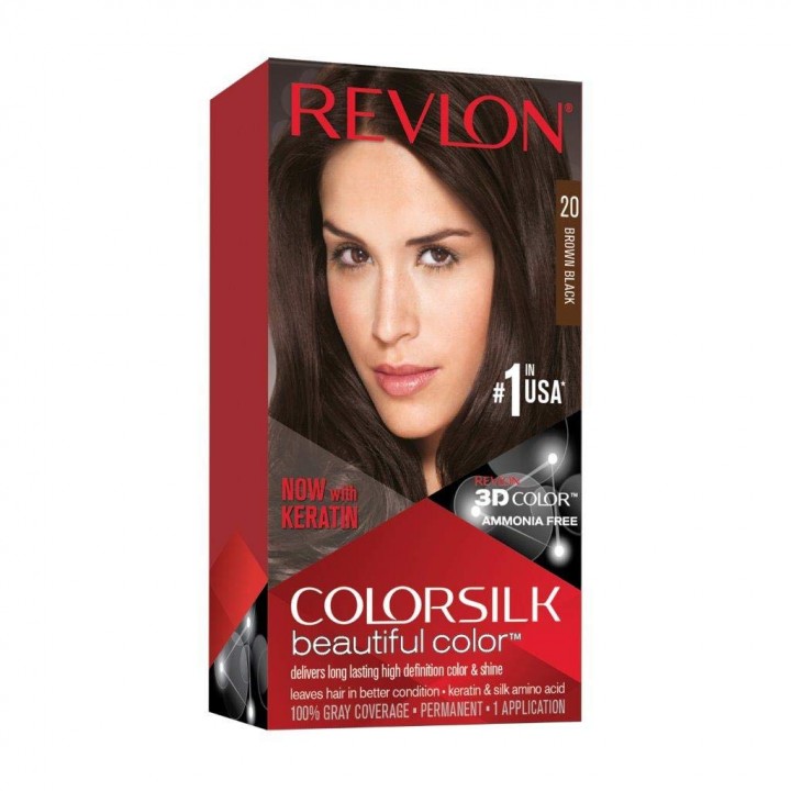 20 - Перманентна боя за коса с кератин , Revlon Colorsilk Beautiful Color - кафяво / черно