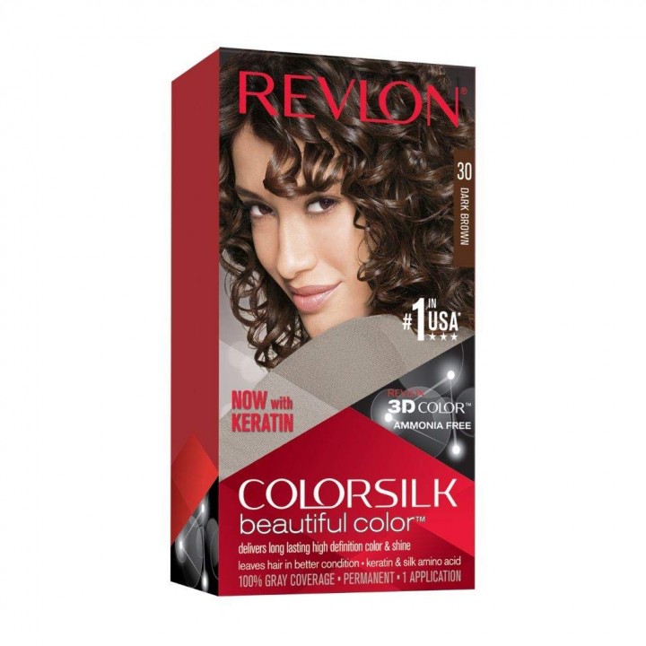 30 - Перманентна боя за коса с кератин , Revlon Colorsilk Beautiful Color - тъмно кафяво