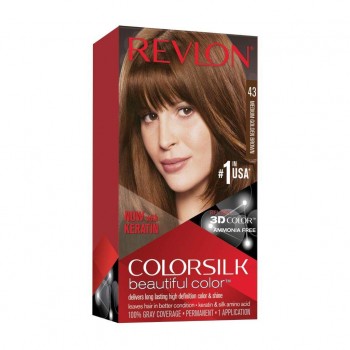 43- Перманентна боя за коса с кератин , Revlon Colorsilk Beautiful Color - средно златисто кафяво