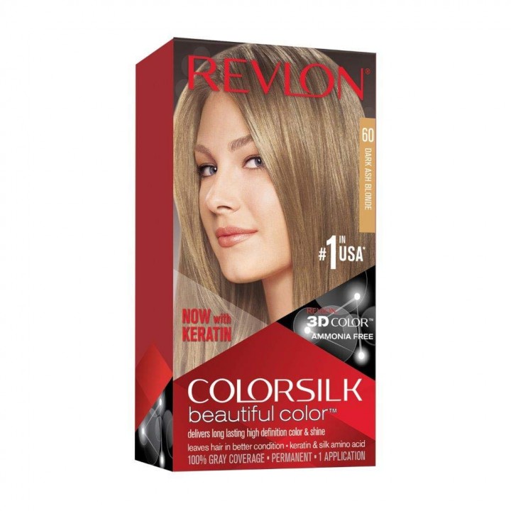 60 - Перманентна боя за коса с кератин , Revlon Colorsilk Beautiful Color - тъмно пепеляво руса