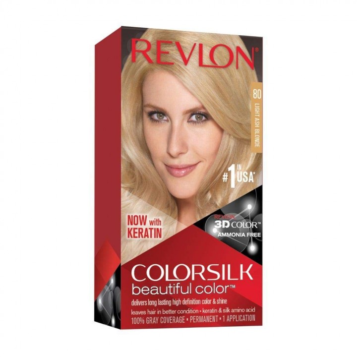 80- Перманентна боя за коса с кератин , Revlon Colorsilk Beautiful Color - светло пепеляво руса